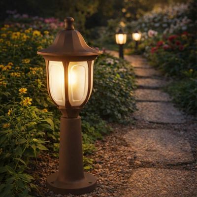 Kit 4 Luminárias de Chão Balizador Bivolt com Lente Fosca E27 Jardim Caminho Luminoso Dital