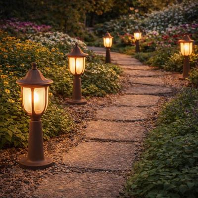 Kit 4 Luminárias de Chão Balizador Bivolt com Lente Fosca E27 Jardim Caminho Luminoso Dital