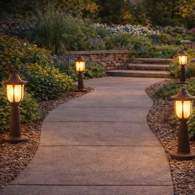 Kit 4 Luminárias de Chão Balizador Bivolt com Lente Fosca E27 Jardim Caminho Luminoso Dital