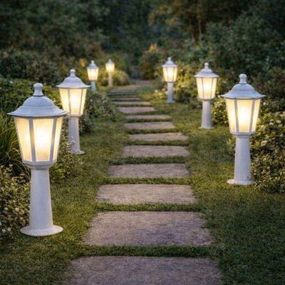 Conjunto 8 Balizadores para Jardim Iluminação Externa Branco Termoplástico Lente Fosca Grega Dital