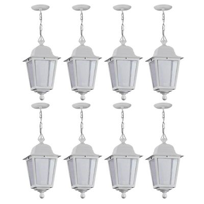 Kit 8 Luminárias Pendentes Elegante Branca Lente Transparente Termoplástico Lâmpada E27 Dital
