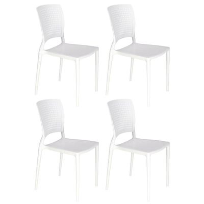 Kit 4 Cadeiras Plásticas Encosto Perfurado Tramontina Summa Safira Branco Cozinha Varanda