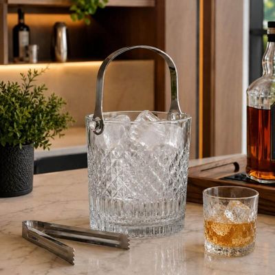 Balde de Gelo Esplanada 1L Cristal com Pinça e Alça L'Hermitage Bar Bebidas Drinks