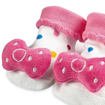 Meia de Menina Antiderrapante Divertida 6 a 12 meses Infantil Algodão Laço Branca Rosa Adoleta
