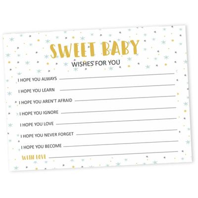 Cartões 'Desejos para o Bebê' para Chá de Bebê (Menino, Menina) Tema Pássaro, Atividades, Itens para Festa - Pacote 50 - Inkdotpot 11,43 Cm × 13,97 Cm / Branco