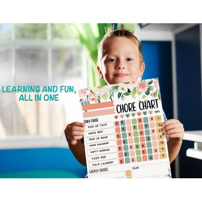 Quadro Magnético Apagável Semanal/Diário para Tarefas Infantis e Recompensas, Lista Magnética em Branco com 2 Canetas (Florais) - Inkdotpot 21,59 Cm × 27,94 Cm / Branco