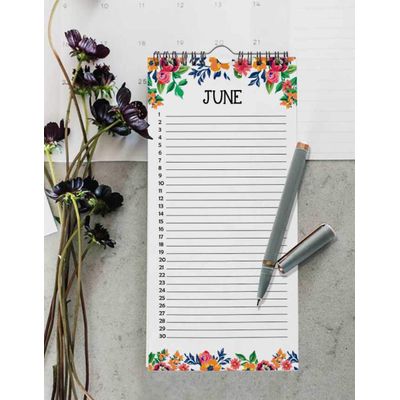 Calendário Perpétuo Floral para Parede, Lembrete de Aniversário e Eventos, Caderno/Planejador/Organizador/Cartão Presente - Inkdotpot 27,94 Cm × 13,72 Cm / Multicolorido