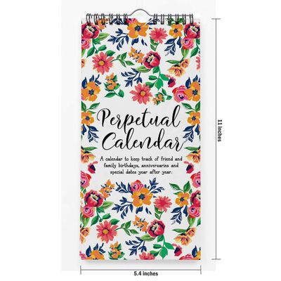 Calendário Perpétuo Floral para Parede, Lembrete de Aniversário e Eventos, Caderno/Planejador/Organizador/Cartão Presente - Inkdotpot 27,94 Cm × 13,72 Cm / Multicolorido