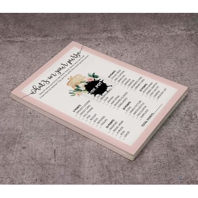 Pacote 50 Unid., Coleção Chá de Bebê para Menina, Jogos "O Que Tem Na Sua Bolsa", Atividades, Decorações e Itens Tema Unicórnio - Inkdotpot 12,7 Cm × 17,78 Cm / Branco