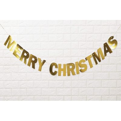 Varal de Bandeirolas Pré-Enfiado 'Feliz Natal' Pronto para Pendurar Dourado Metálico Decoração de Parede Rústica - Inkdotpot Dourado