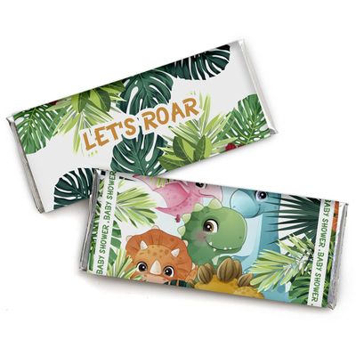 Rótulos para Embalagem de Barra de Chocolate para Chá de Bebê Tema Dinossauro Menina/Menino - Pacote com 30 Unidades (Sem Doce) - Inkdotpot 13,72 Cm × 14,73 Cm / Branco