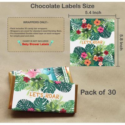 Rótulos para Embalagem de Barra de Chocolate para Chá de Bebê Tema Dinossauro Menina/Menino - Pacote com 30 Unidades (Sem Doce) - Inkdotpot 13,72 Cm × 14,73 Cm / Branco