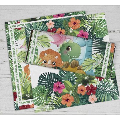 Rótulos para Embalagem de Barra de Chocolate para Chá de Bebê Tema Dinossauro Menina/Menino - Pacote com 30 Unidades (Sem Doce) - Inkdotpot 13,72 Cm × 14,73 Cm / Branco