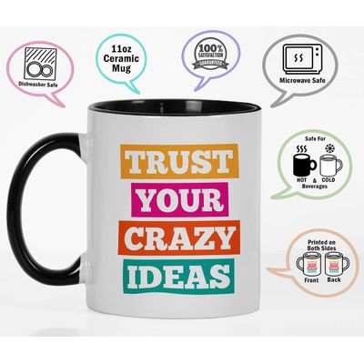 Caneca de Cerâmica 325 ml 'Confie em Suas Ideias Malucas' Frase Engraçada Para Funcionários, Chefes e Colegas - Inkdotpot 325 Ml / Preto