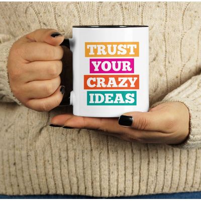 Caneca de Cerâmica 325 ml 'Confie em Suas Ideias Malucas' Frase Engraçada Para Funcionários, Chefes e Colegas - Inkdotpot 325 Ml / Preto