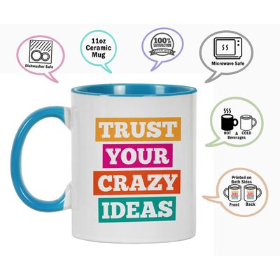 Caneca de Cerâmica 325 ml 'Confie em Suas Ideias Malucas' Frase Engraçada Para Funcionários, Chefes e Colegas - Inkdotpot 325 Ml / Azul