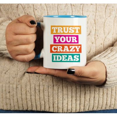 Caneca de Cerâmica 325 ml 'Confie em Suas Ideias Malucas' Frase Engraçada Para Funcionários, Chefes e Colegas - Inkdotpot 325 Ml / Azul