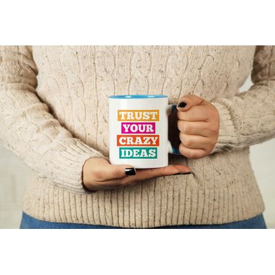 Caneca de Cerâmica 325 ml 'Confie em Suas Ideias Malucas' Frase Engraçada Para Funcionários, Chefes e Colegas - Inkdotpot 325 Ml / Azul