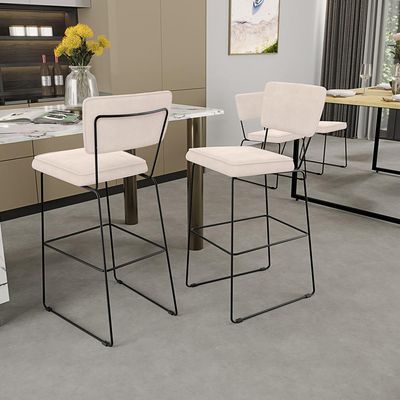 Kit 05 Banquetas Alta Para Cozinha Sala De Jantar Base Em Aço Allana L02 Suede Bege - Lyam Decor