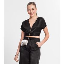 Blusa Cropped Juvenil Em Viscopoly Minty Preto