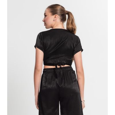 Blusa Cropped Juvenil Em Viscopoly Minty Preto 16 / Preto