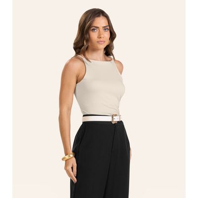 Blusa de Alça Visco Maquinetada Feminina Endless Bege GG / Bege
