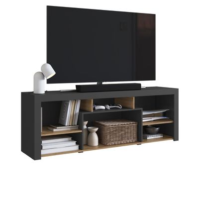 Rack Para Tv Até 65 Polegadas Com 2 Portas E 5 Nichos Grafite Mel