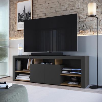 Rack Para Tv Até 65 Polegadas Com 2 Portas E 5 Nichos Grafite Mel