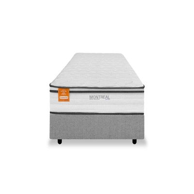 Cama Box Solteiro Inducol Montreal e MGA Itaflex 88x138 Molas Ensacadas Europillow Revestimento Malha Cinza e Branco