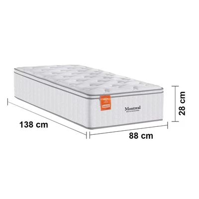 Cama Box Solteiro Inducol Montreal e MGA Itaflex 88x138 Molas Ensacadas Europillow Revestimento Malha Cinza e Branco