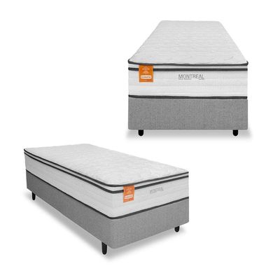Cama Box Solteiro Inducol Montreal e MGA Itaflex 88x138 Molas Ensacadas Europillow Revestimento Malha Cinza e Branco
