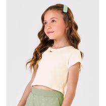 Blusa Cropped Infantil Ribana Canelada Trick Nick Bege