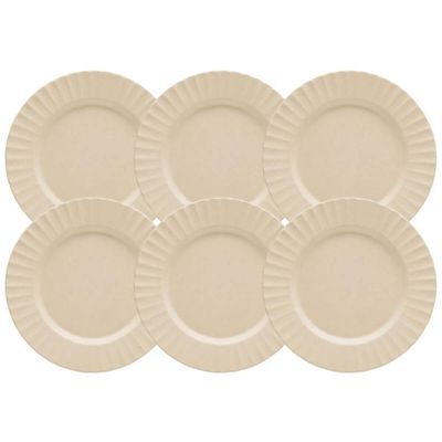 Jogo 6 Pratos Sobremesa 20cm Gerbera Lyor Bege Melamina Mesa Posta Bolo Servir