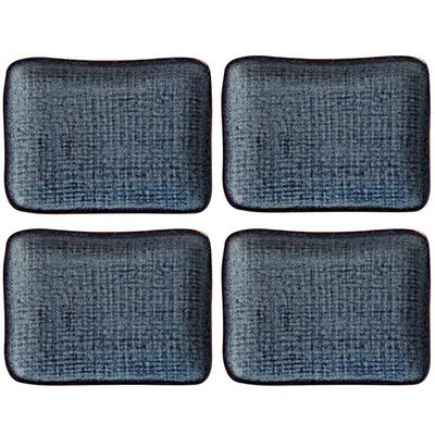 Kit 4 Travessas Porto Brasil Cerâmica Juta Titanium 14x18cm Pratos Retangulares