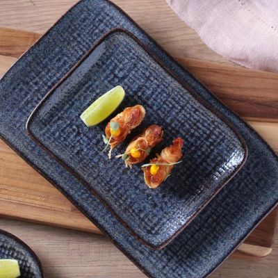 Kit 4 Travessas Porto Brasil Cerâmica Juta Titanium 14x18cm Pratos Retangulares