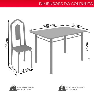 Conjunto De Mesa Tubular Com 6 Cad 140x75cm Tampo Em Granito Topázio Brenda 010 - Mart Pérola