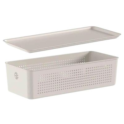 Cesto Organizador 4,5L Tampa Flow 34x15cm Bege Ou Multiuso Decorativa