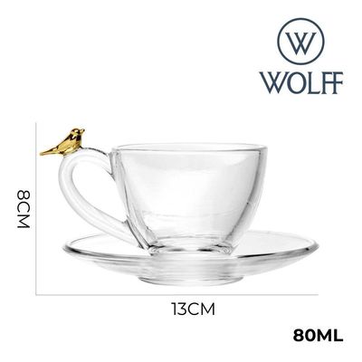 Jogo 2 Xícara De Café Com Pires Golden Bird Pássaro 80ml Cristal Ecológico Wolff