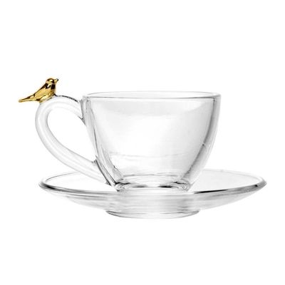 Jogo 2 Xícara De Café Com Pires Golden Bird Pássaro 80ml Cristal Ecológico Wolff