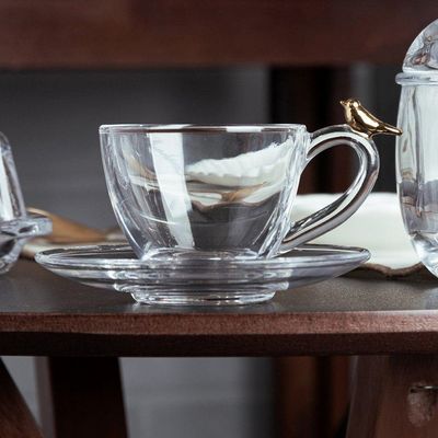 Jogo 2 Xícara De Café Com Pires Golden Bird Pássaro 80ml Cristal Ecológico Wolff