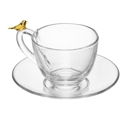 Jogo 2 Xícara De Café Com Pires Golden Bird Pássaro 80ml Cristal Ecológico Wolff