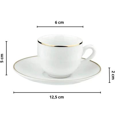 Jogo 6 Xícaras Café com Pires em Porcelana 90ml Legacy Gold Mesa Posta Servir