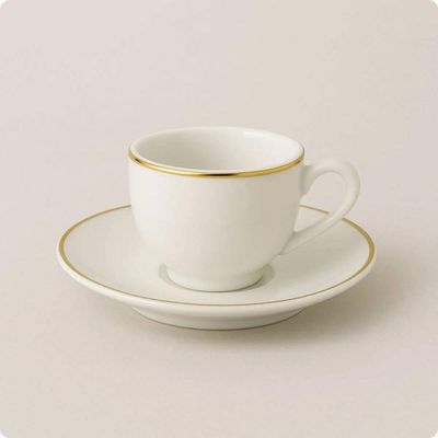 Jogo 6 Xícaras Café com Pires em Porcelana 90ml Legacy Gold Mesa Posta Servir