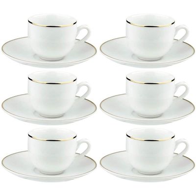 Jogo 6 Xícaras Café com Pires em Porcelana 90ml Legacy Gold Mesa Posta Servir