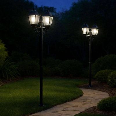 4 Postes Luminária Preto para Áreas Externas para 2 Lâmpadas Lente Transparente