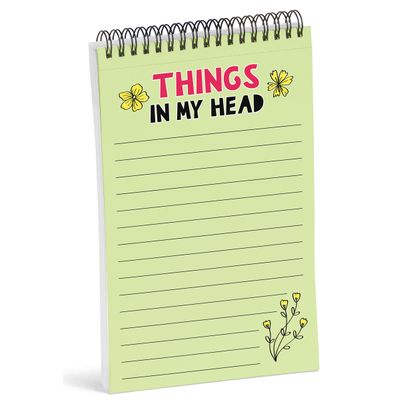 Bloco de Tarefas 15 x 23 cm 'Things In My Head' Floral Espiral, Checklist Diário Destacável 50 Folhas - Inkdotpot 15,24 Cm × 22,86 Cm / Verde
