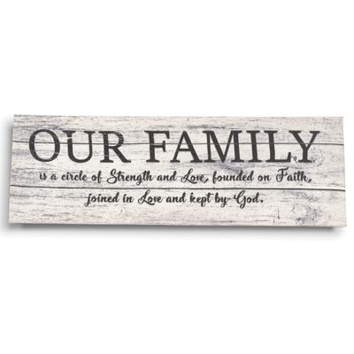 Tela Esticada Rústica: Nossa Família É Um Círculo de Força; Fundada na Fé, Unida no Amor, Mantida por Deus, Juntos para Sempre - Inkdotpot 15,24 Cm × 43,18 Cm / Cinza