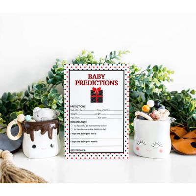 Pacote com 50 Cartões de Previsão para Jogos, Atividades e Decoração do Chá de Bebê de Menina, Tema Joaninha - Inkdotpot 12,7 Cm × 17,78 Cm / Branco