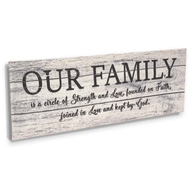 Tela Esticada Rústica: Nossa Família É Um Círculo de Força; Fundada na Fé, Unida no Amor, Mantida por Deus, Juntos para Sempre - Inkdotpot 20,32 Cm × 60,96 Cm / Cinza