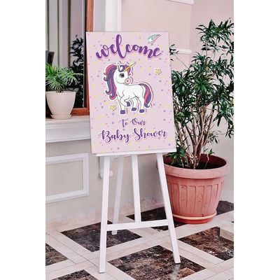Placa de Boas-Vindas para Chá de Bebê, Tema Unicórnio, Coleção Festa para Menina, Pacote com 1 (46 x 30 cm) - Inkdotpot 45,72 Cm × 30,48 Cm / Branco